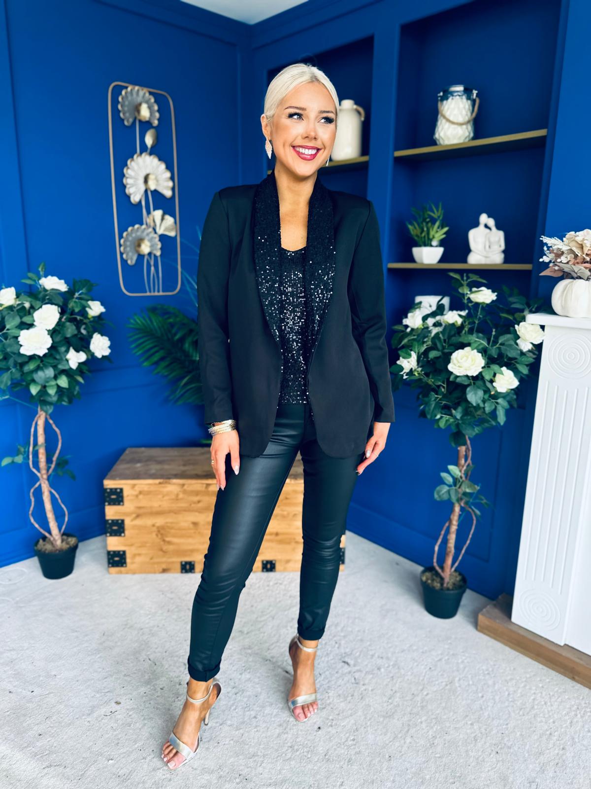 Yasmin Sequin Detail Blazer Black