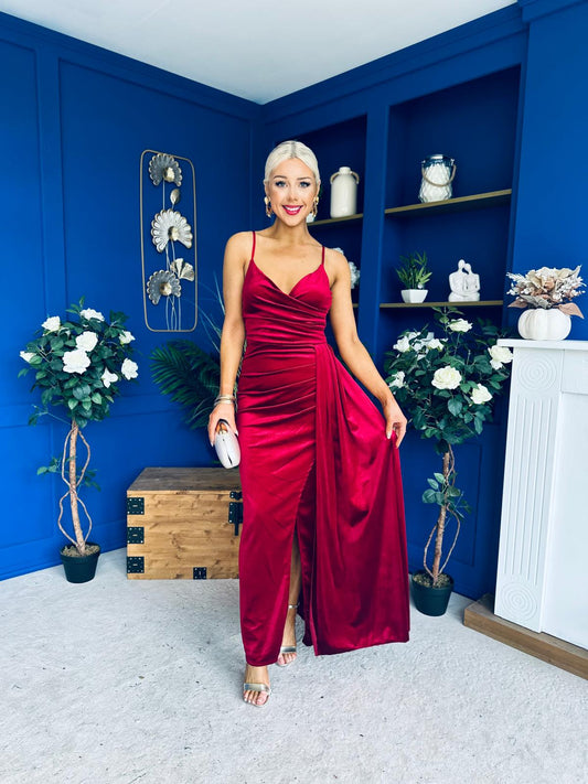 Libby Pleat Detail Midi Dress Wine