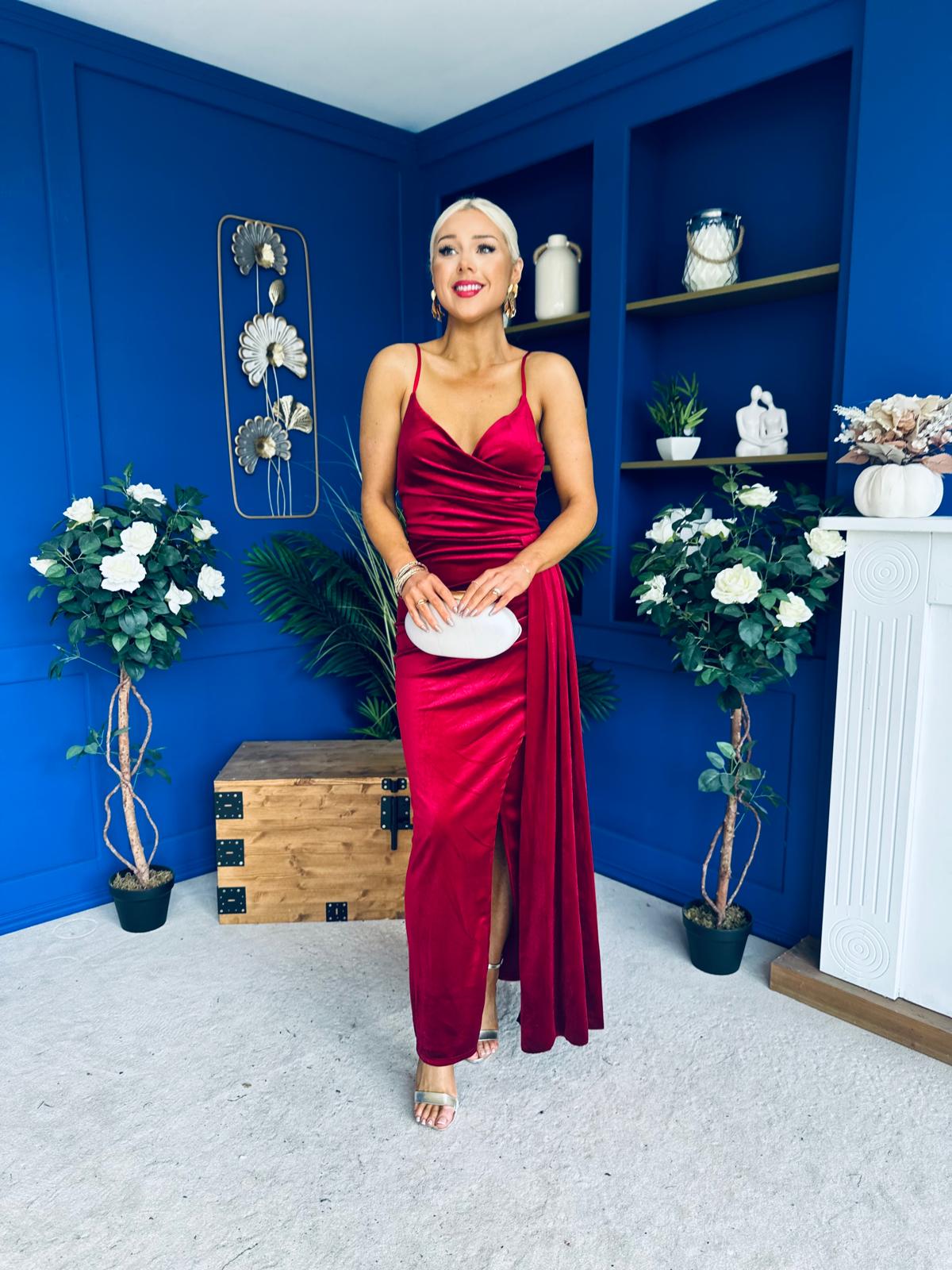 Libby Pleat Detail Midi Dress Wine