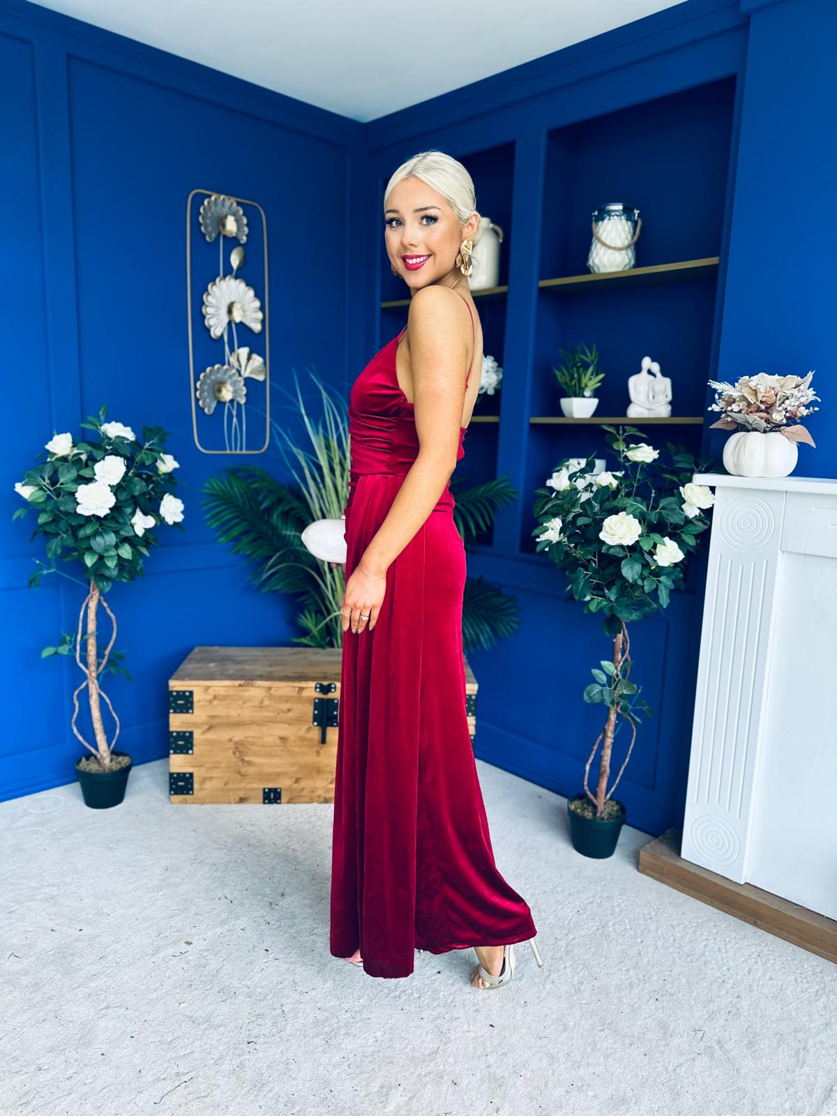 Libby Pleat Detail Midi Dress Wine