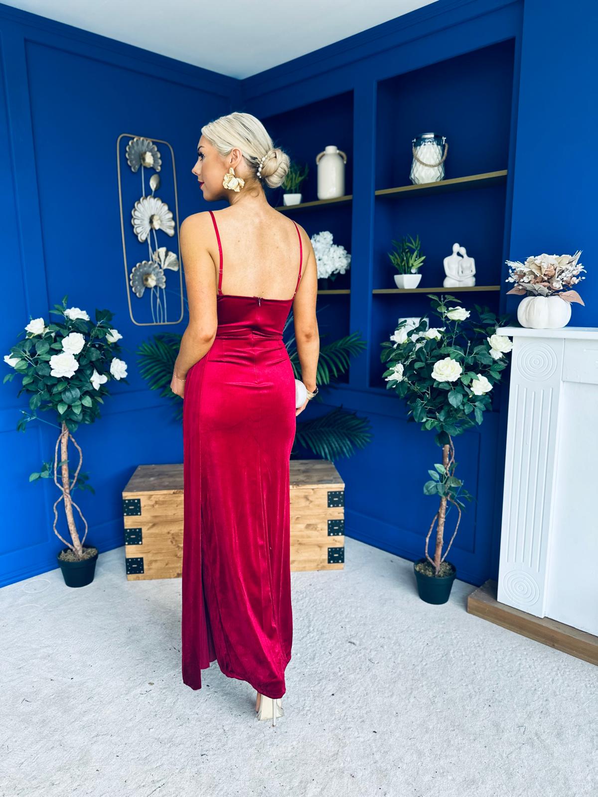 Libby Pleat Detail Midi Dress Wine