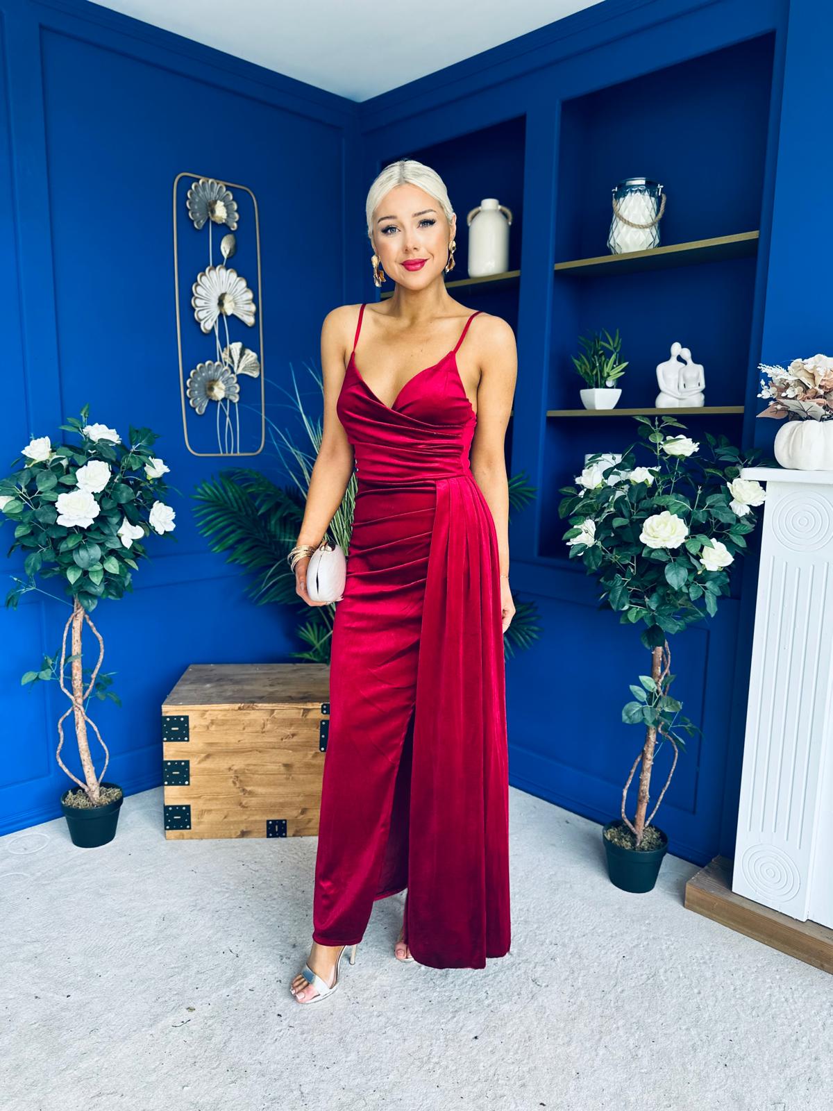 Libby Pleat Detail Midi Dress Wine