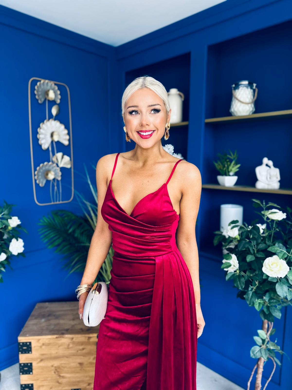 Libby Pleat Detail Midi Dress Wine