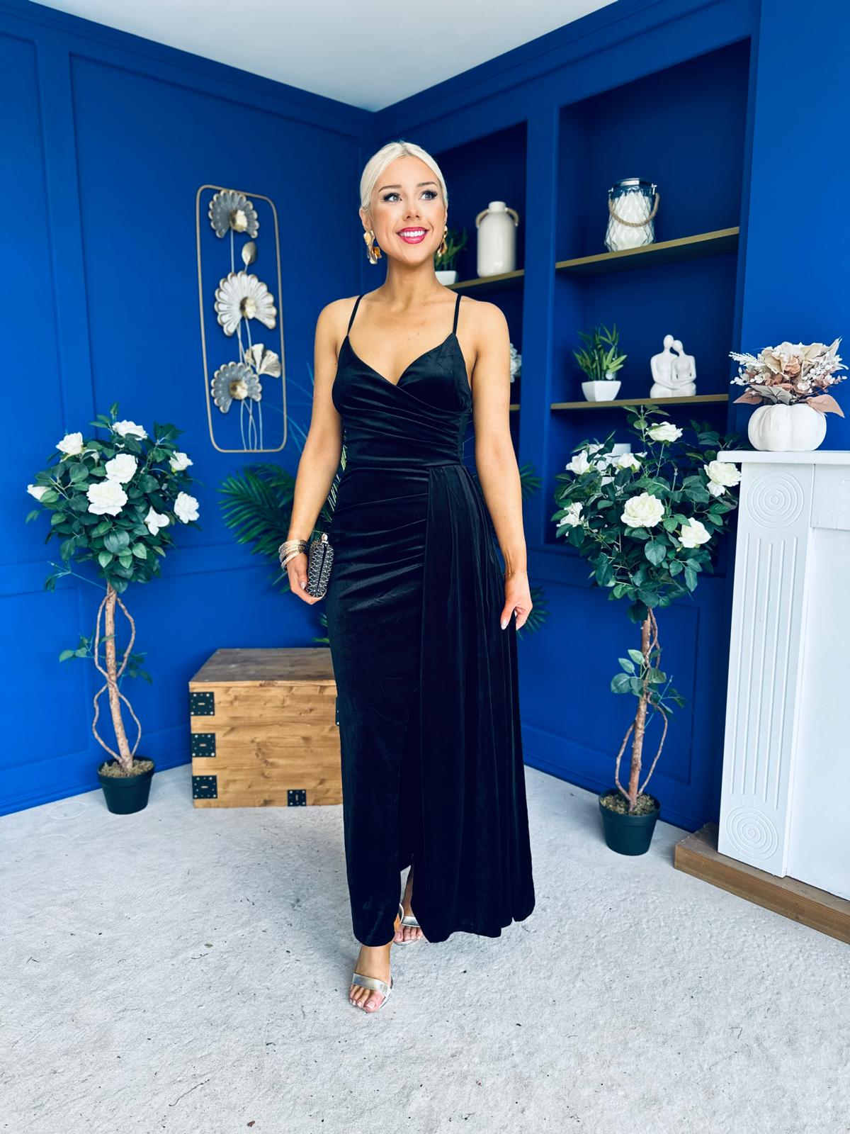 Libby Pleat Detail Midi Dress Black