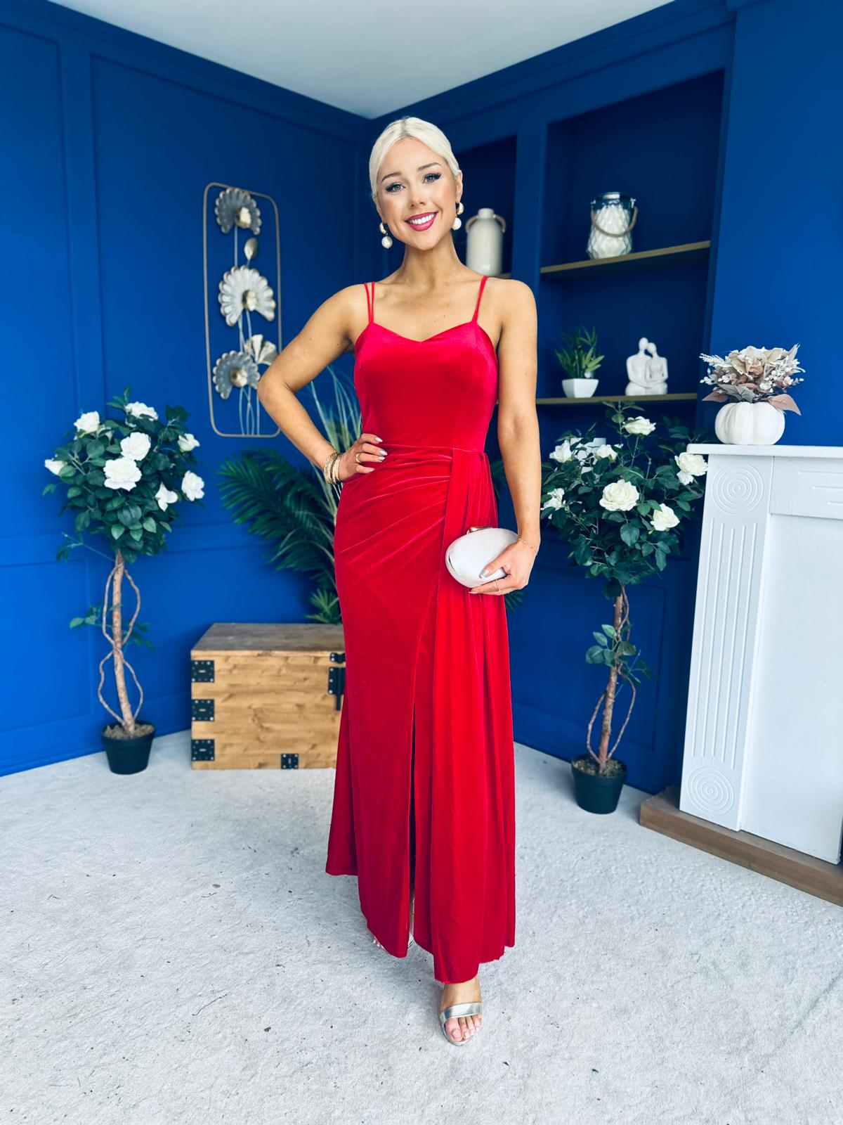 Piper Drap Detail Midi Dress Red