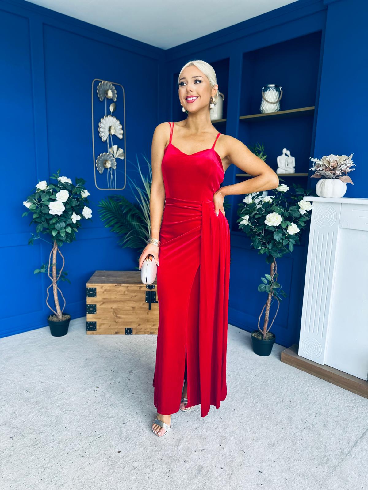 Piper Drap Detail Midi Dress Red