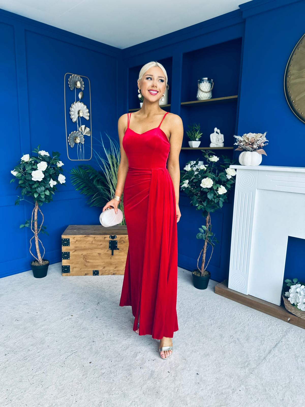 Piper Drap Detail Midi Dress Red