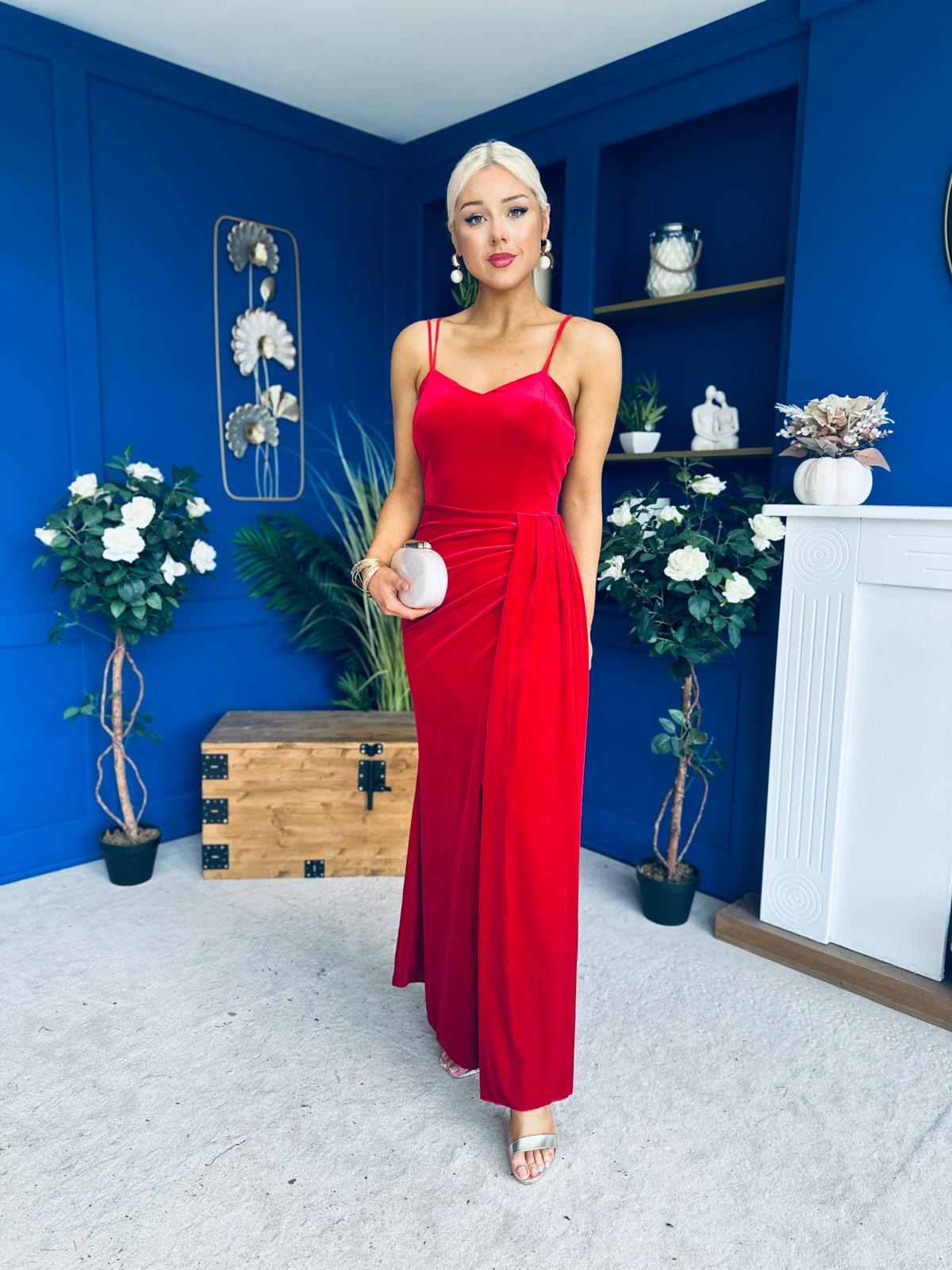 Piper Drap Detail Midi Dress Red