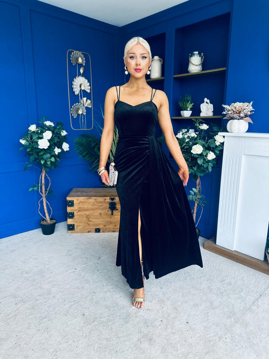 Piper Drap Detail Midi Dress Black