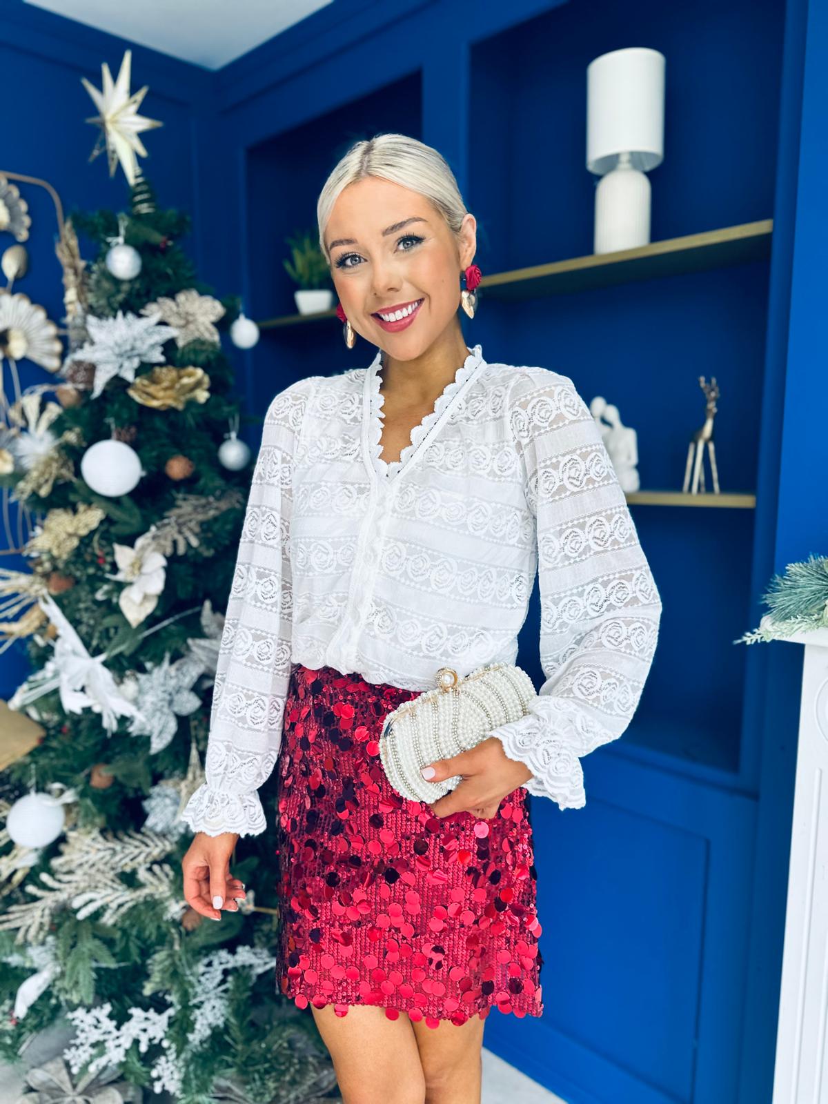 Freya Large Sequin Mini Skirt Ruby