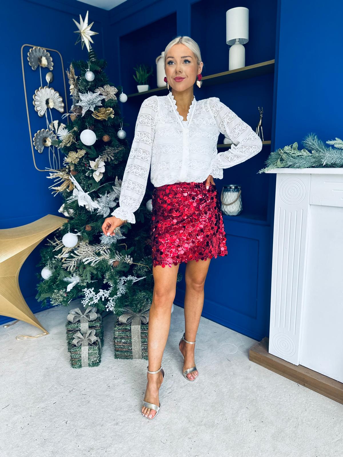 Freya Large Sequin Mini Skirt Ruby