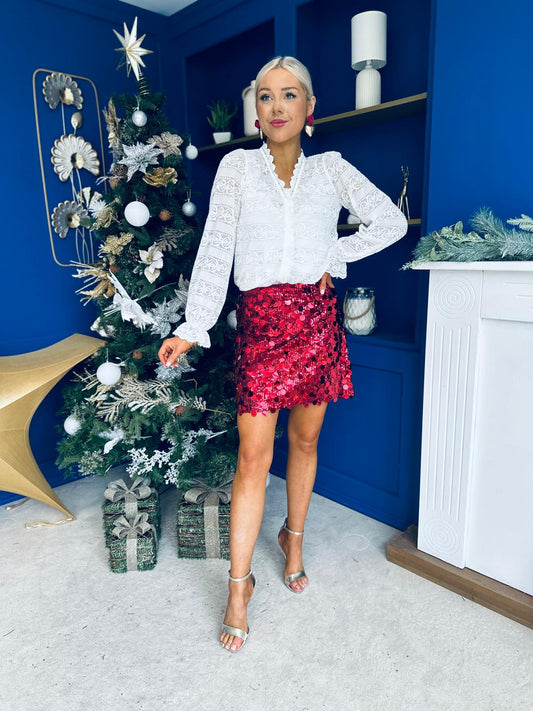 Freya Large Sequin Mini Skirt Ruby