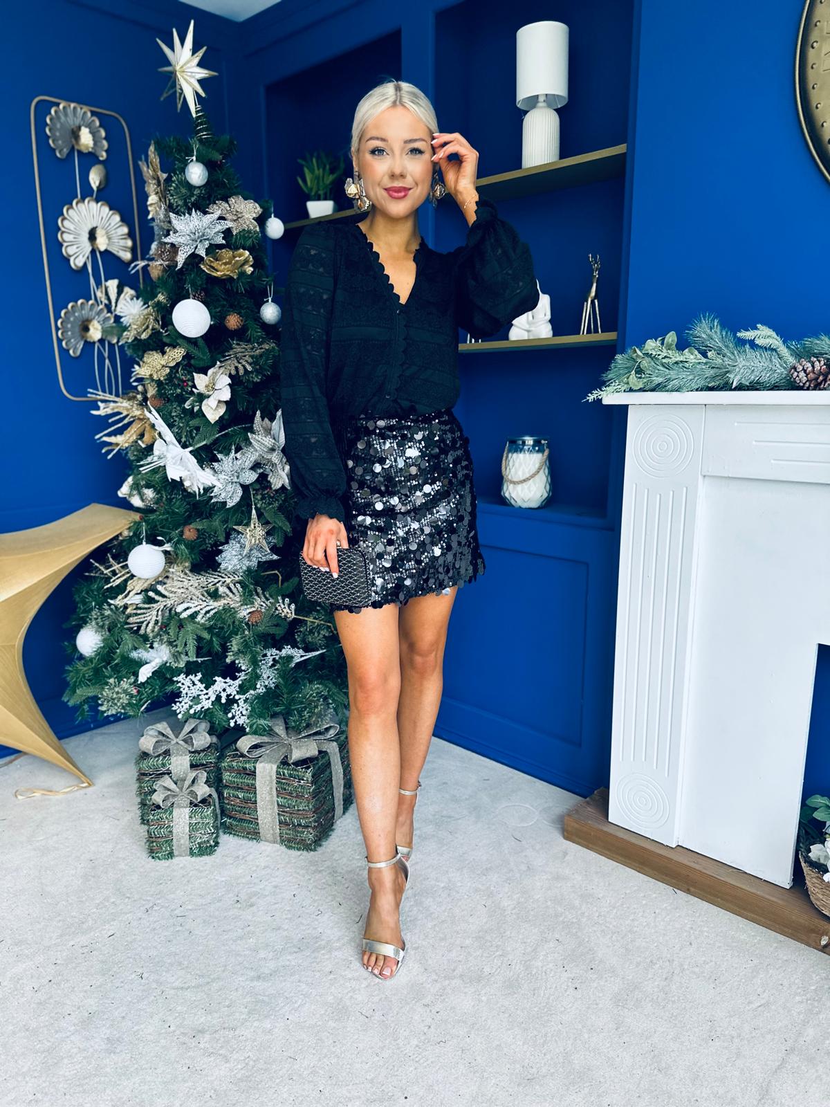 Freya Large Sequin Mini Skirt Black