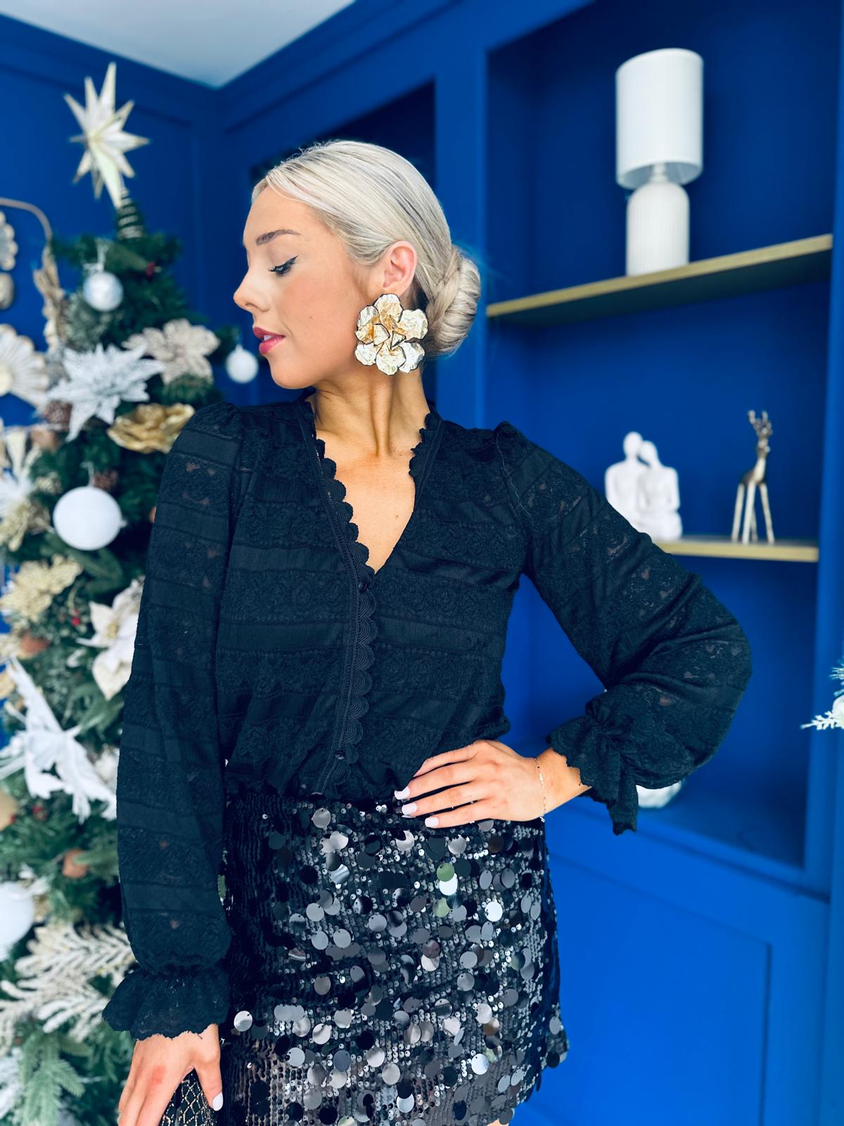 Eliza Lace Detailed Blouse Black