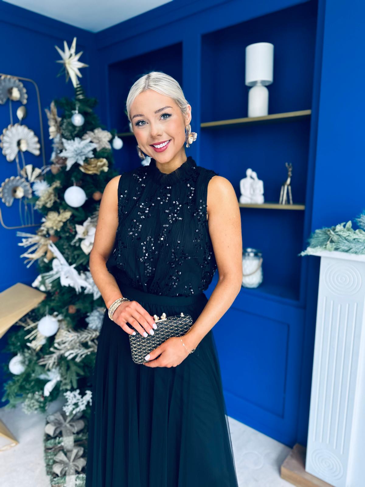 Jess Velvet Sequin Top Black