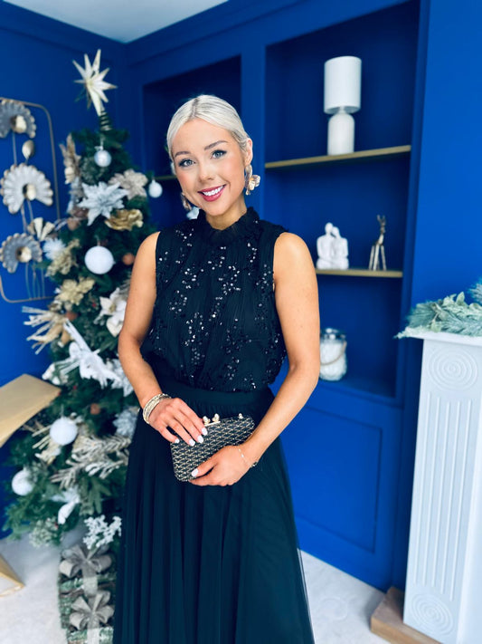 Jess Velvet Sequin Top Black