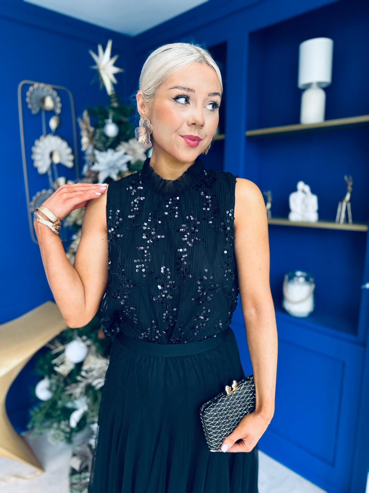 Jess Velvet Sequin Top Black