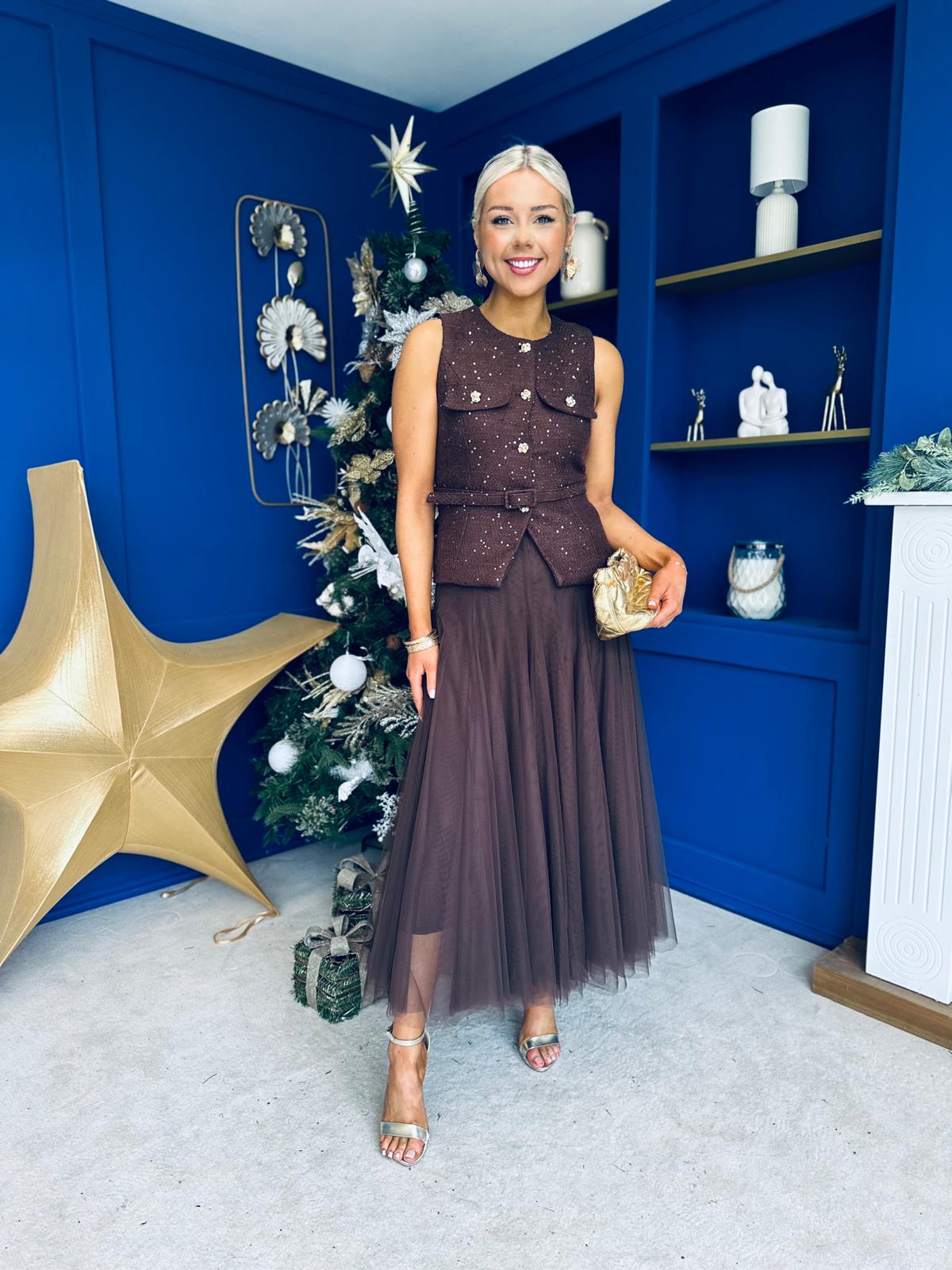 Maria Detailed Tulle Skirt Chocolate