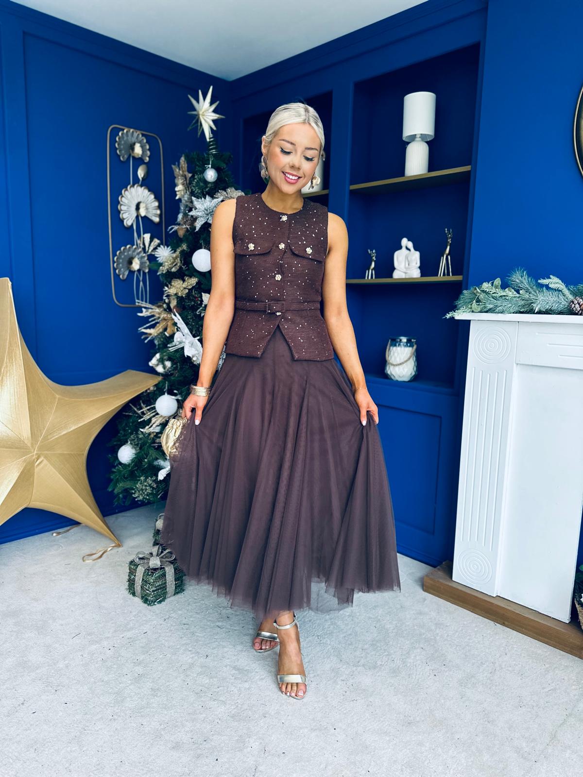 Maria Detailed Tulle Skirt Chocolate