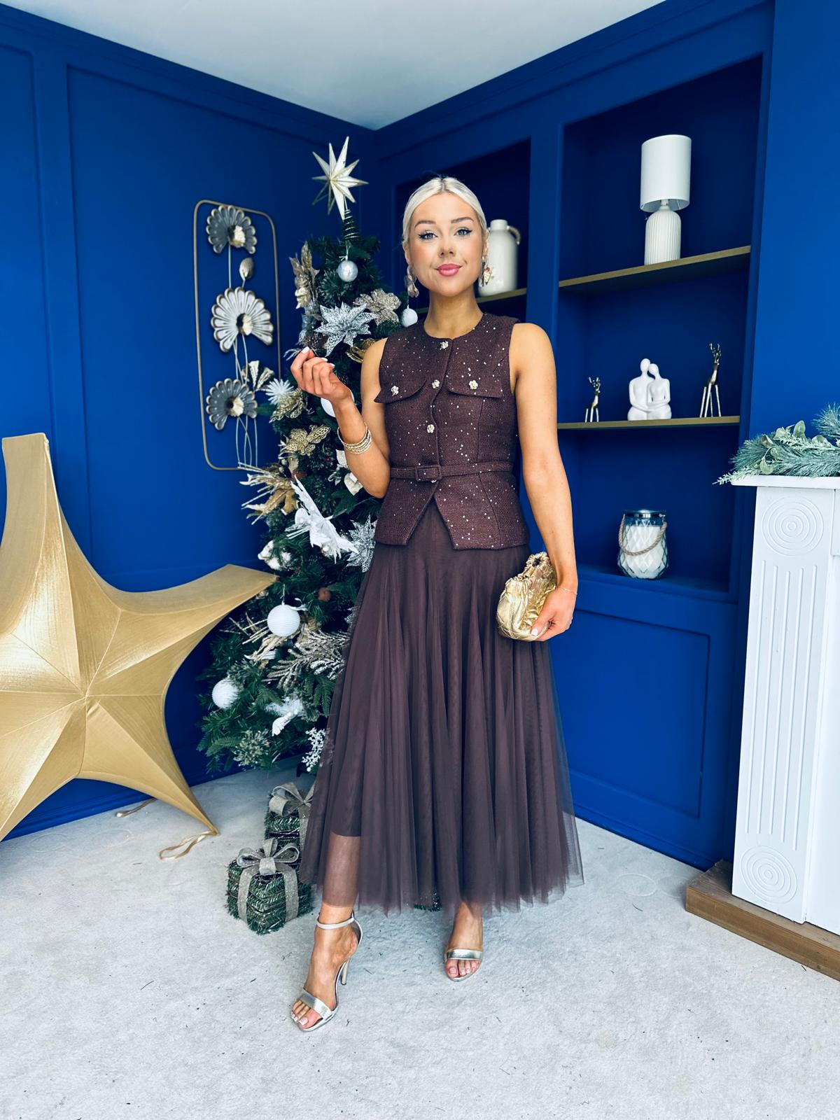 Maria Detailed Tulle Skirt Chocolate