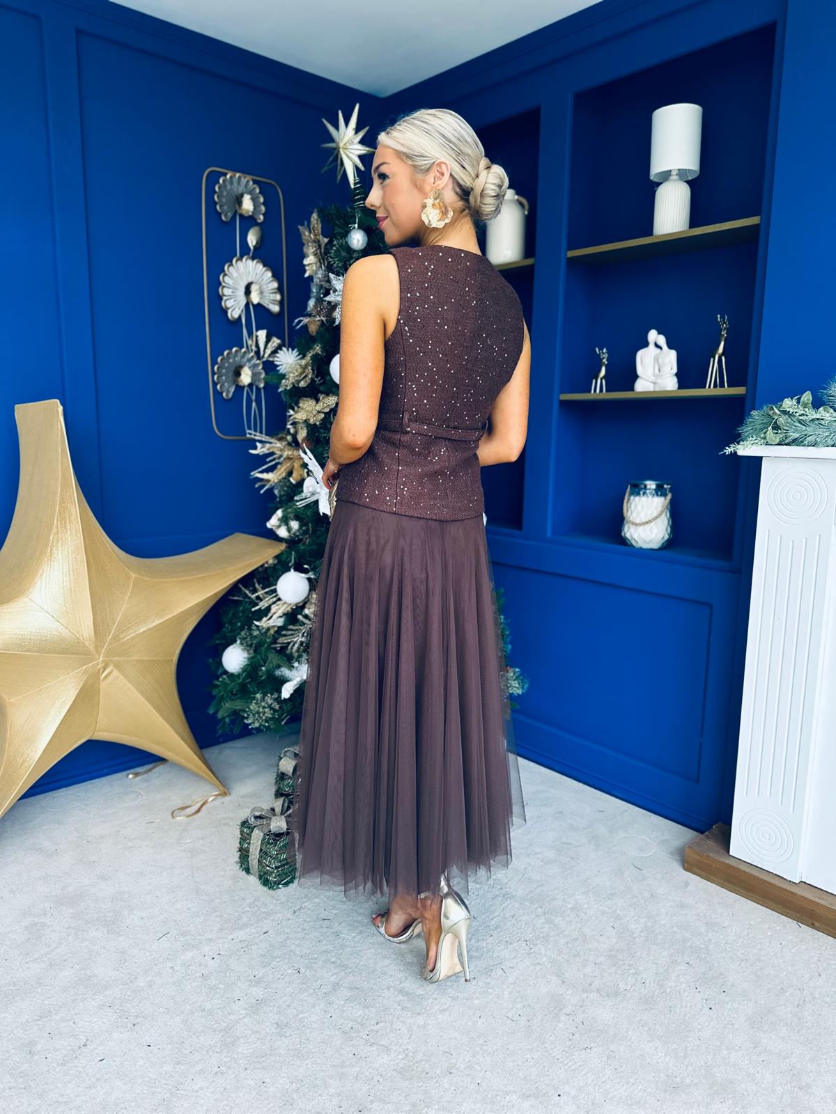 Maria Detailed Tulle Skirt Chocolate