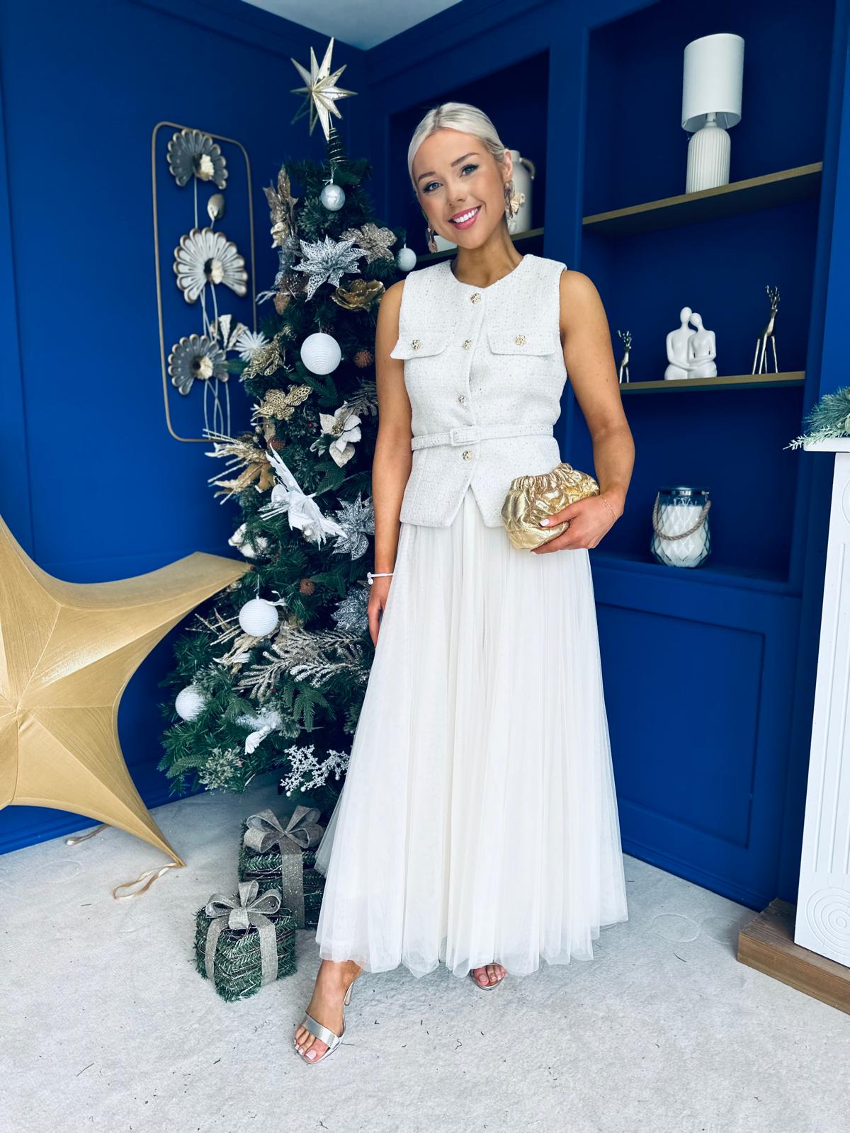 Maria Detailed Tulle Skirt Cream