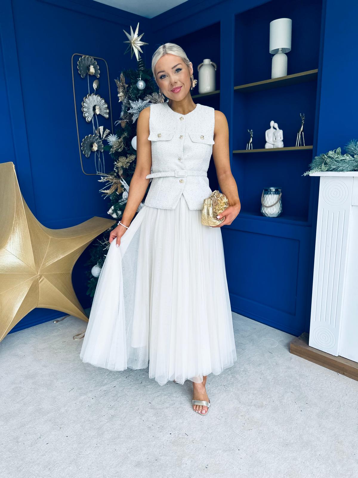 Maria Detailed Tulle Skirt Cream