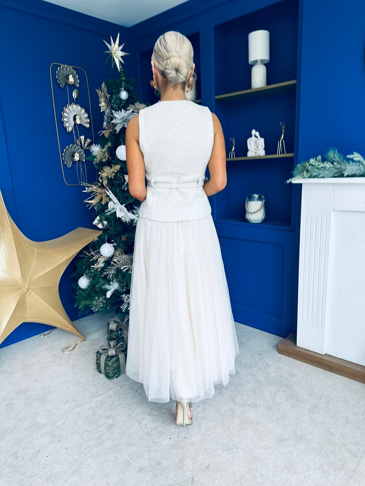 Maria Detailed Tulle Skirt Cream