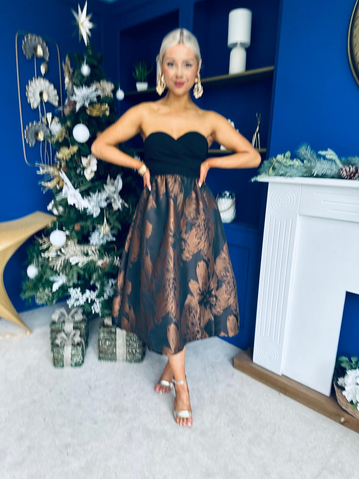 Regina Brown Floral Bandeau Dress