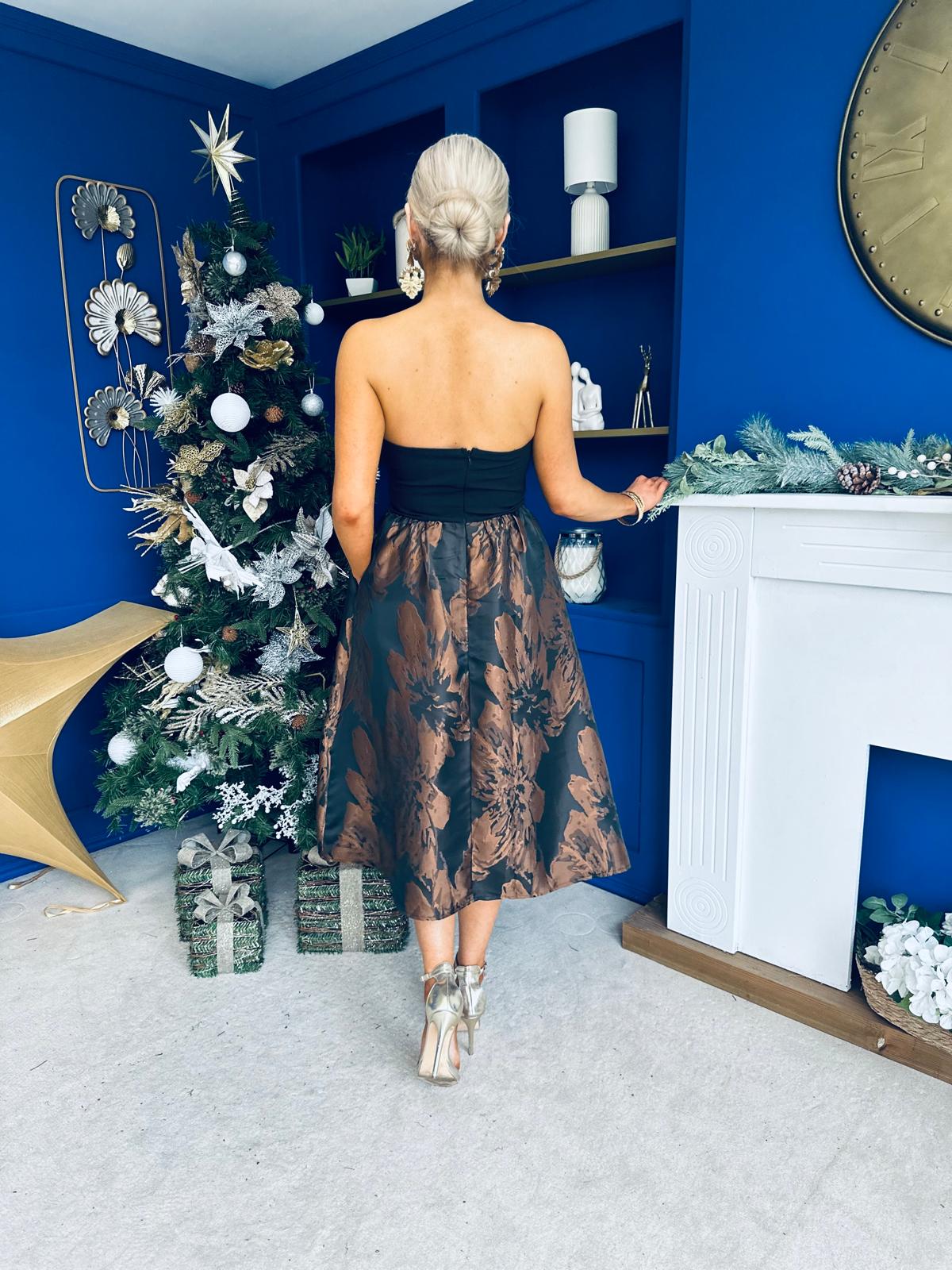 Regina Brown Floral Bandeau Dress