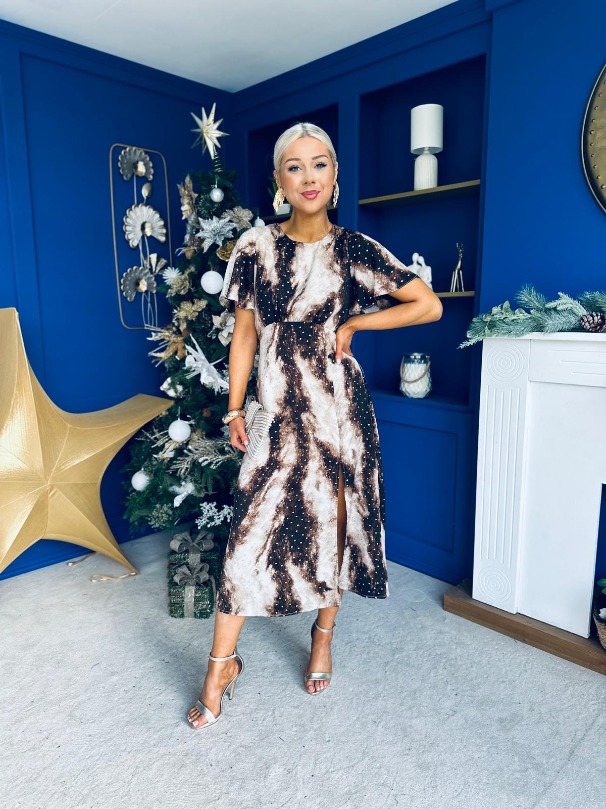 Britney Angel Sleeve Midi Dress Foiled Coco