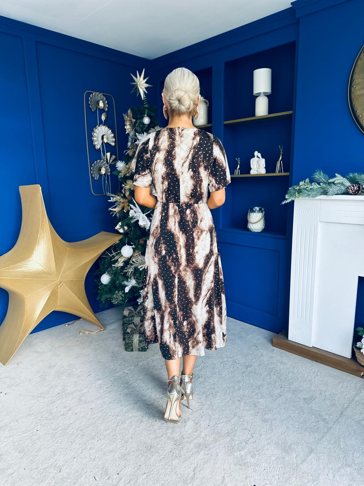 Britney Angel Sleeve Midi Dress Foiled Coco