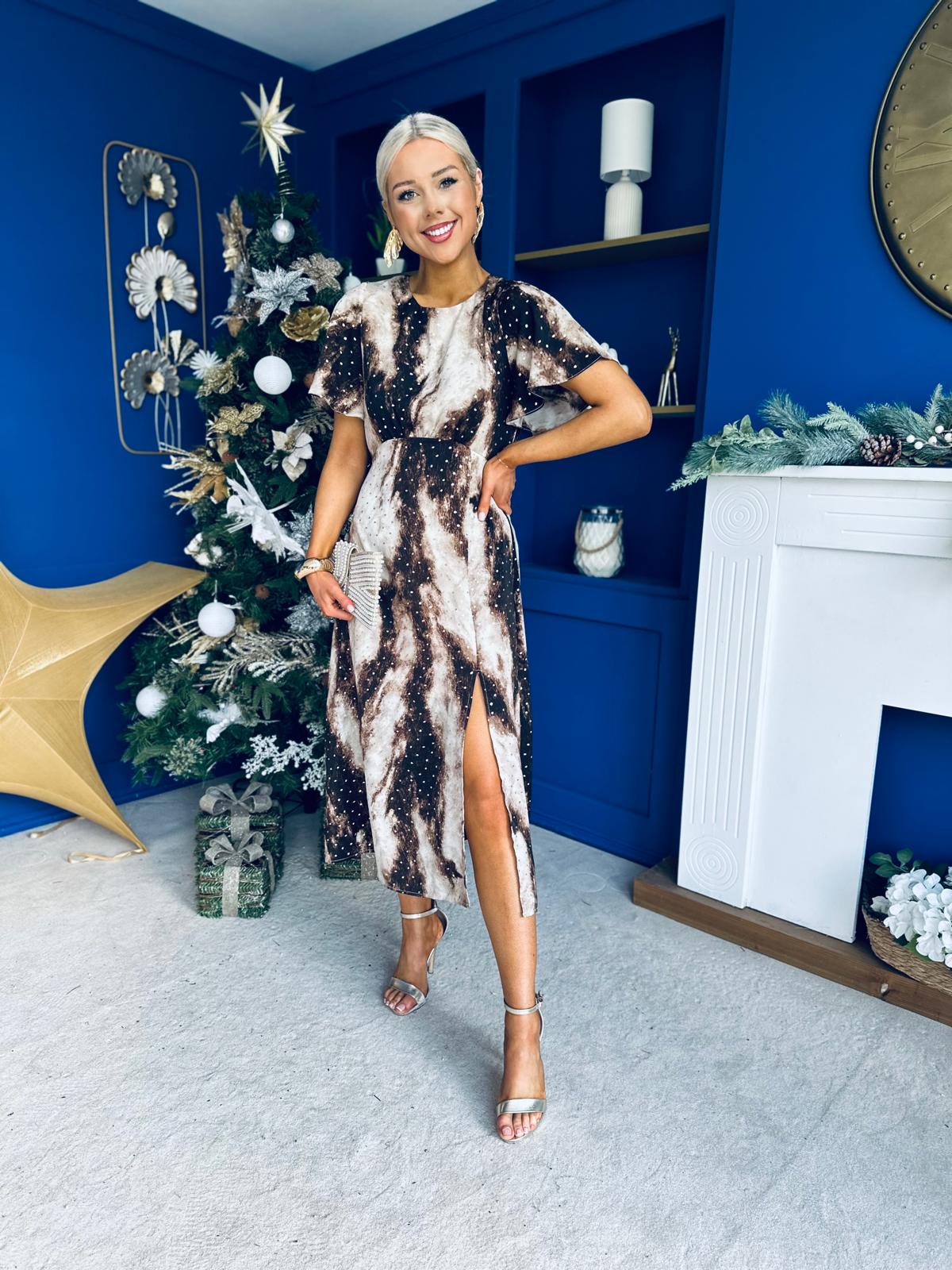 Britney Angel Sleeve Midi Dress Foiled Coco