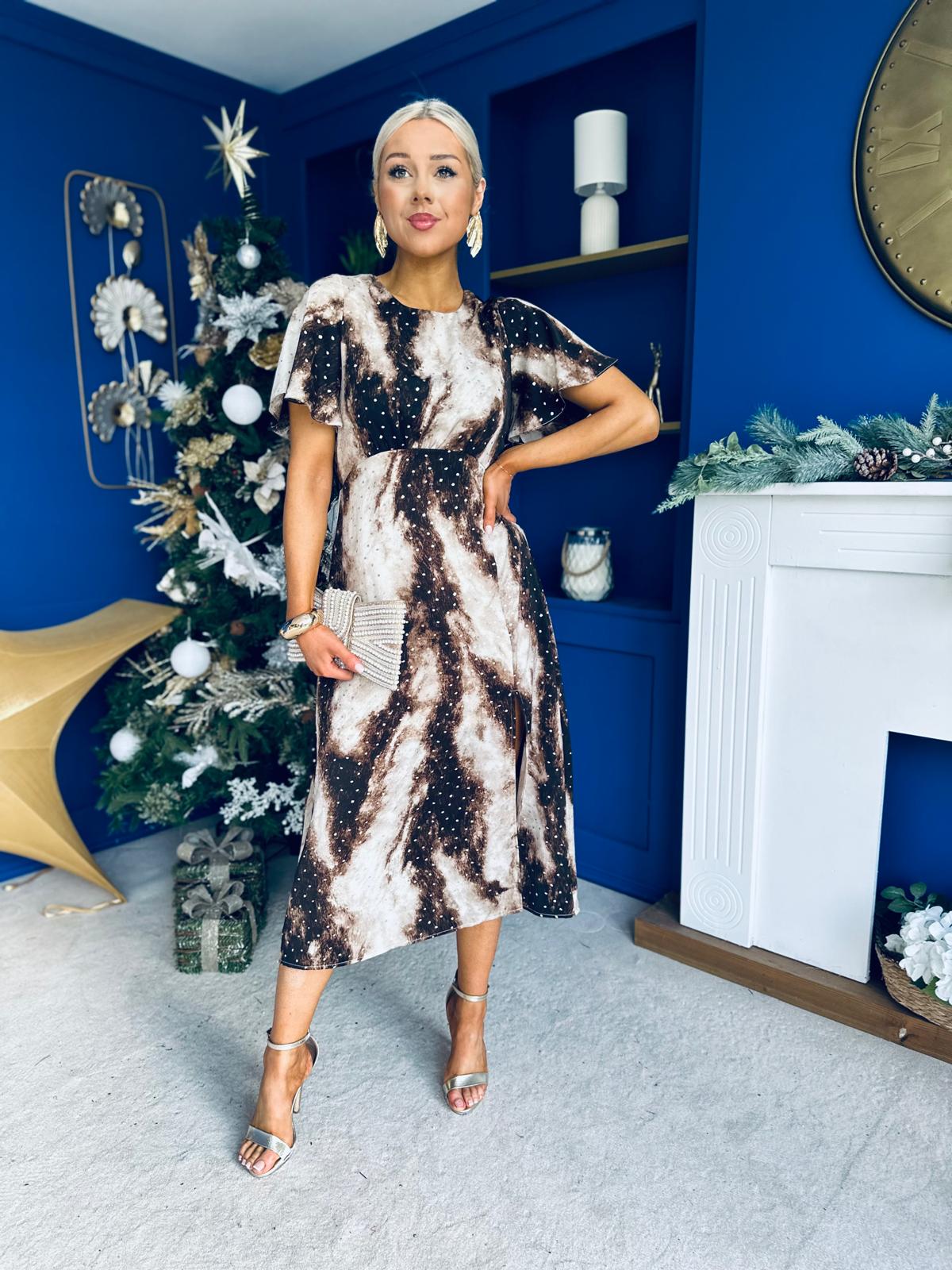 Britney Angel Sleeve Midi Dress Foiled Coco