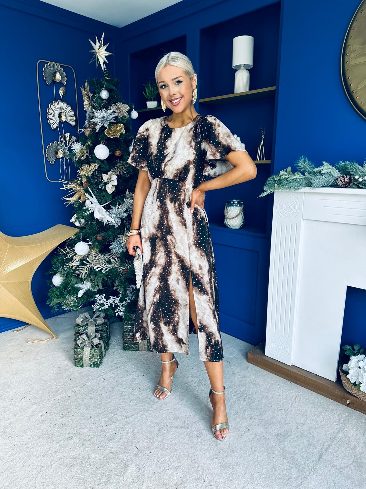 Britney Angel Sleeve Midi Dress Foiled Coco