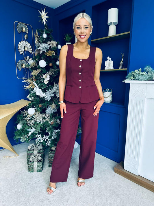 Jamie Waistcoat And Jo Trouser Wine
