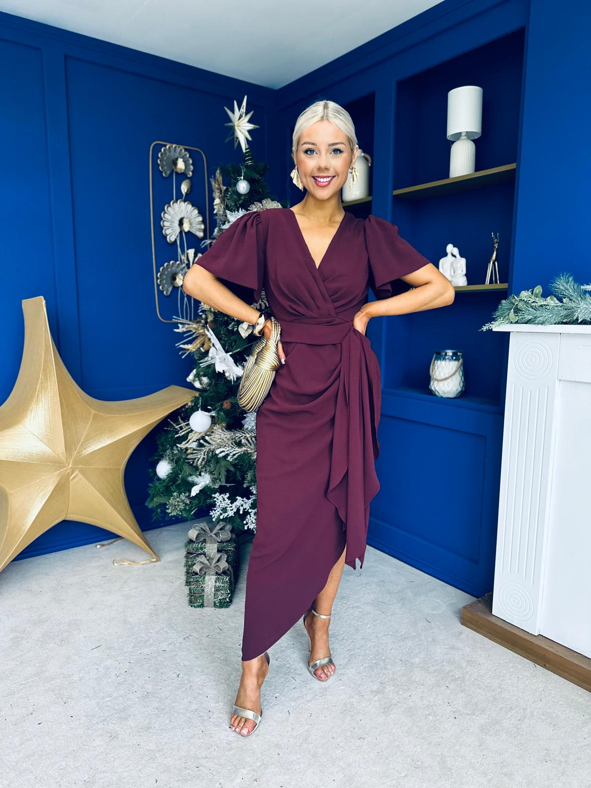 Drew Puff Sleeve Midi Dress Burgundy