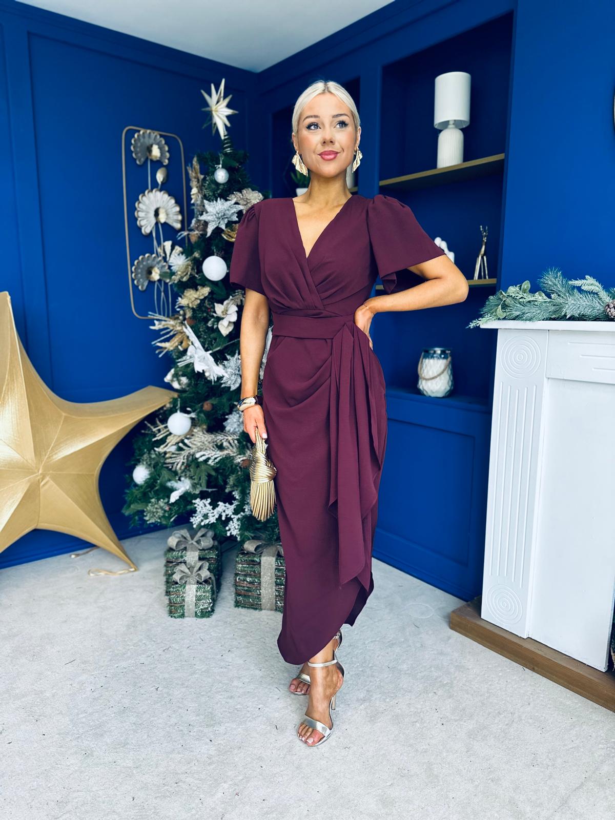 Drew Puff Sleeve Midi Dress Burgundy