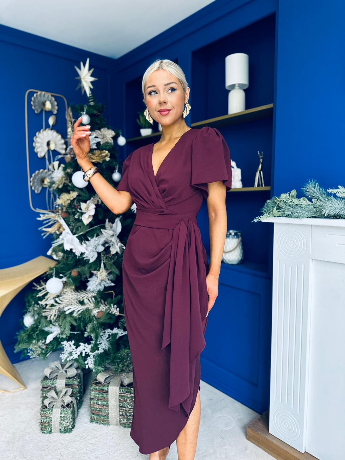 Drew Puff Sleeve Midi Dress Burgundy
