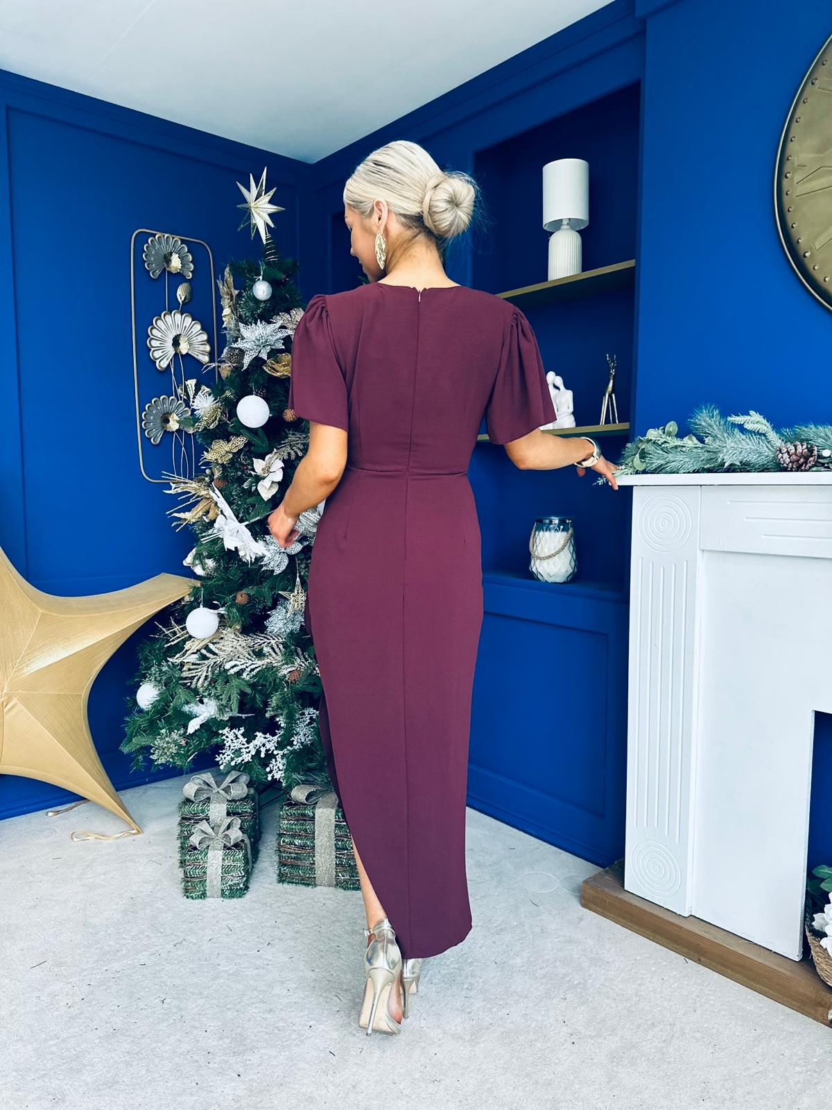 Drew Puff Sleeve Midi Dress Burgundy