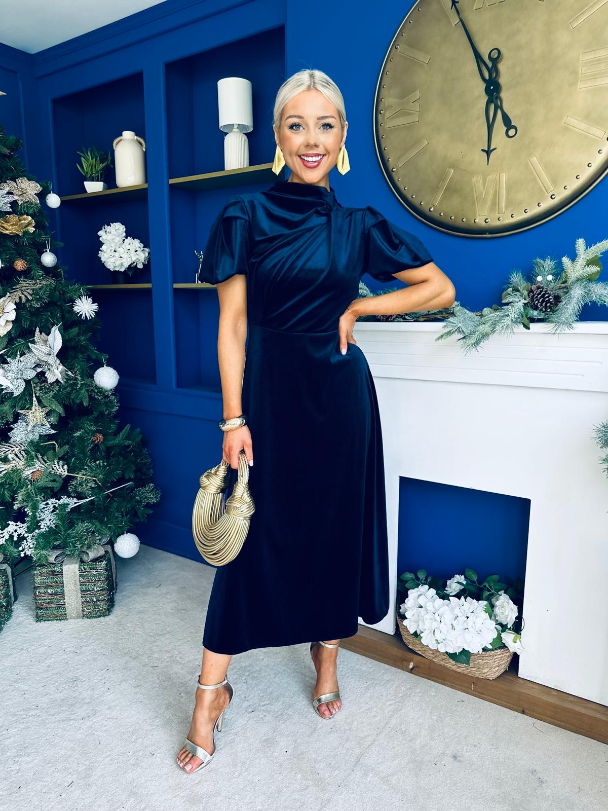 Stacey Velvet Occasion Midi Dress Navy