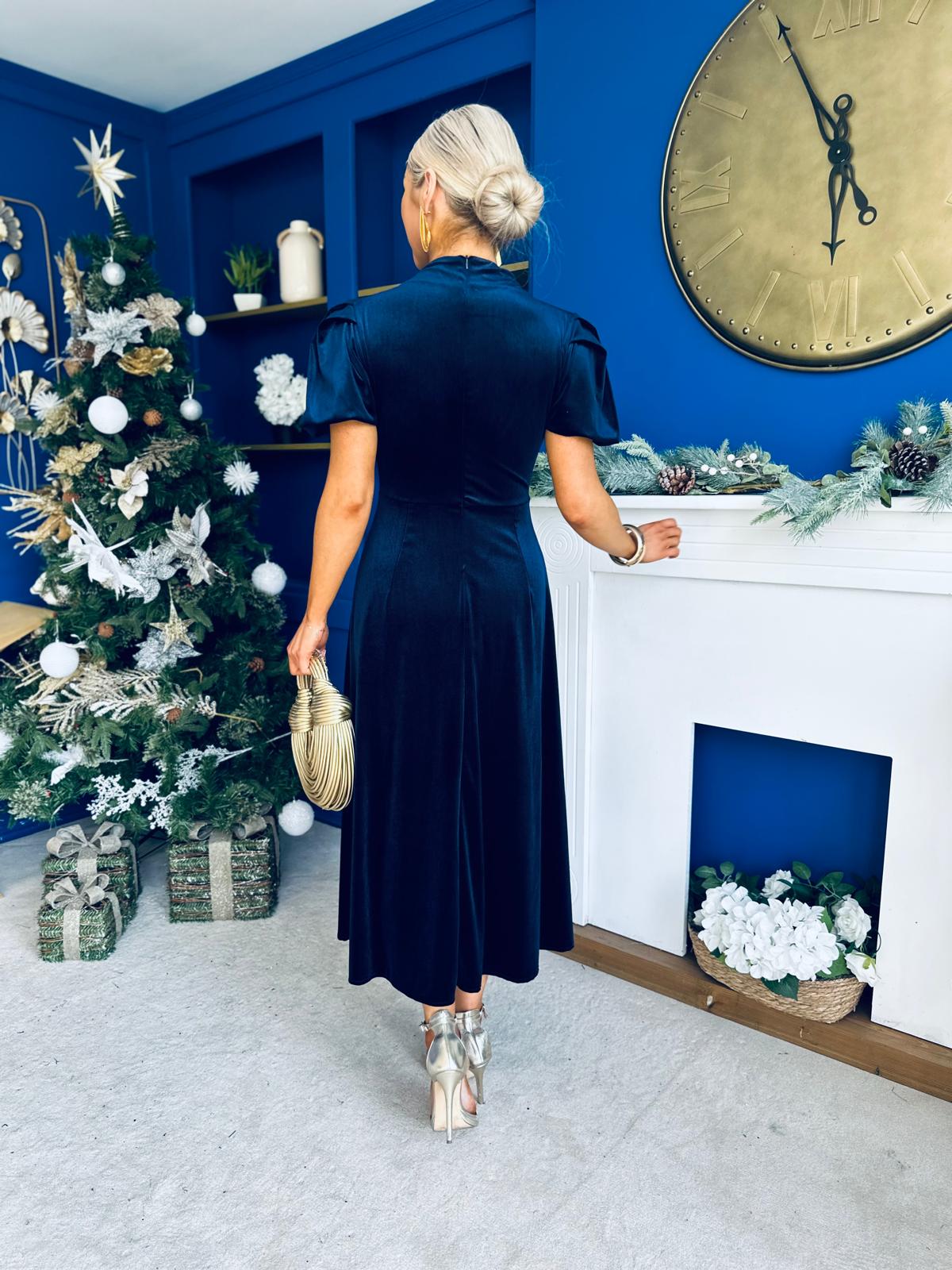 Stacey Velvet Occasion Midi Dress Navy