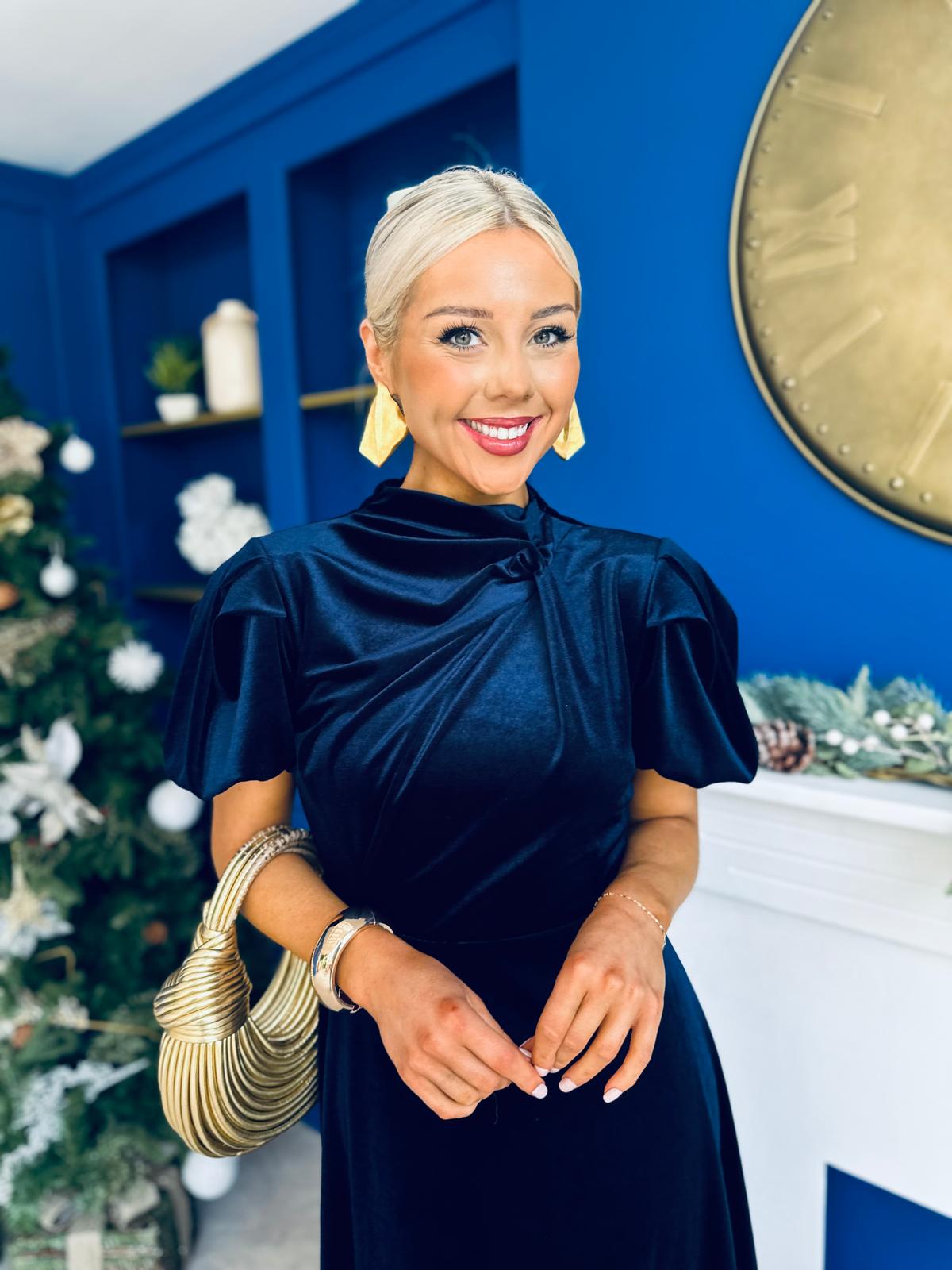 Stacey Velvet Occasion Midi Dress Navy