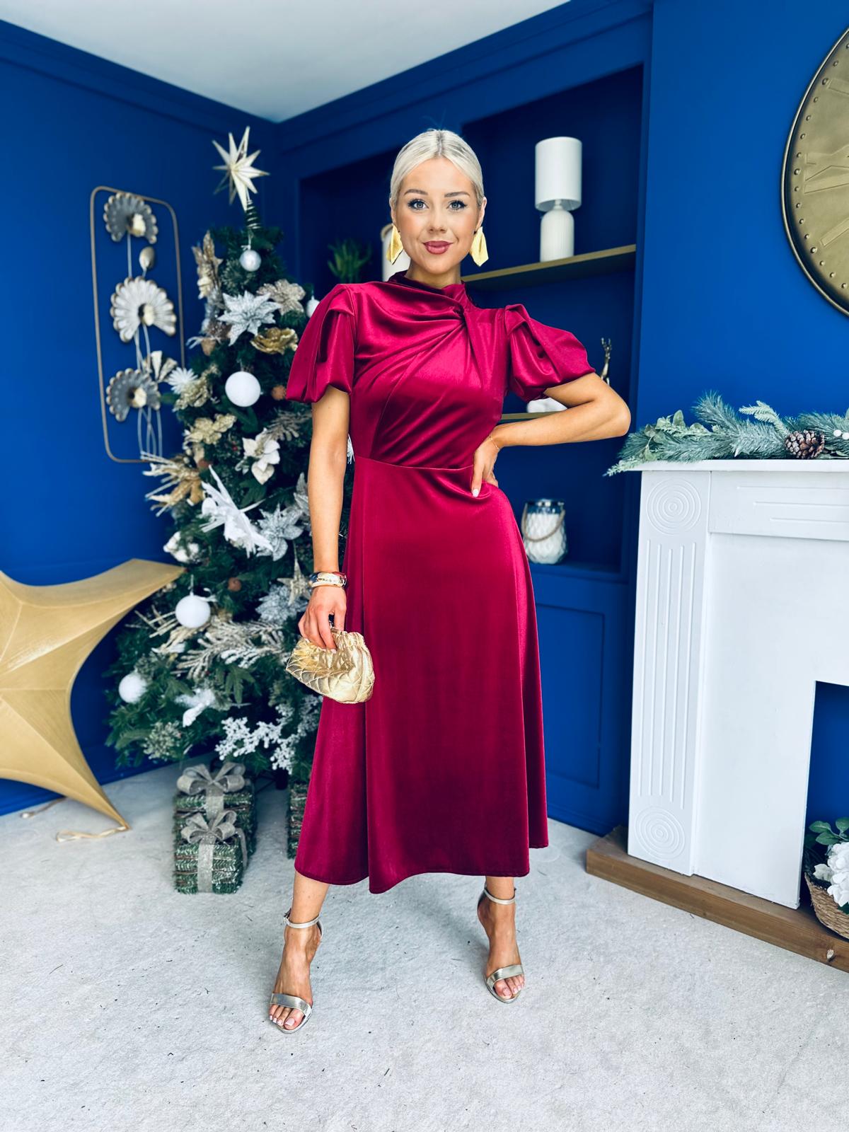 Stacey Velvet Occasion Midi Dress Wine