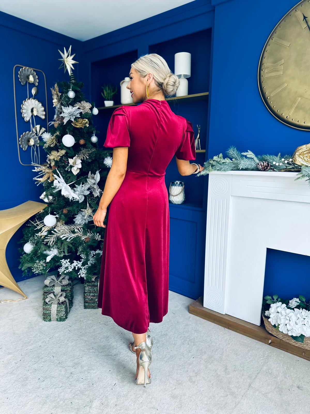 Stacey Velvet Occasion Midi Dress Wine