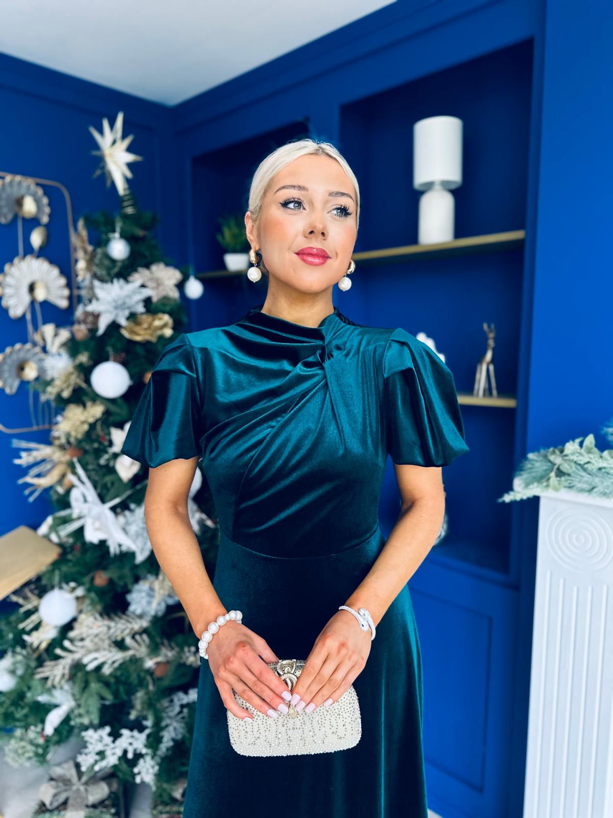 Stacey Velvet Occasion Midi Dress Forest