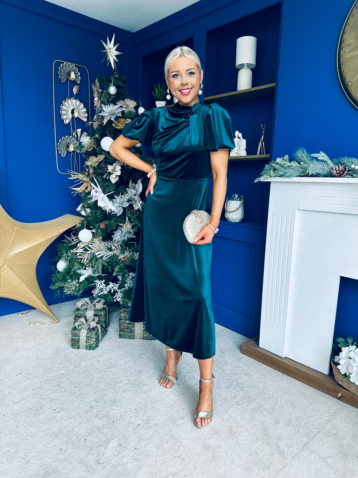 Stacey Velvet Occasion Midi Dress Forest