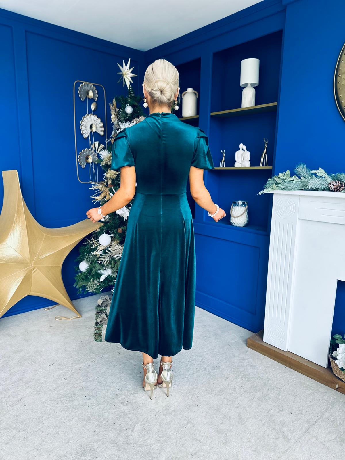 Stacey Velvet Occasion Midi Dress Forest