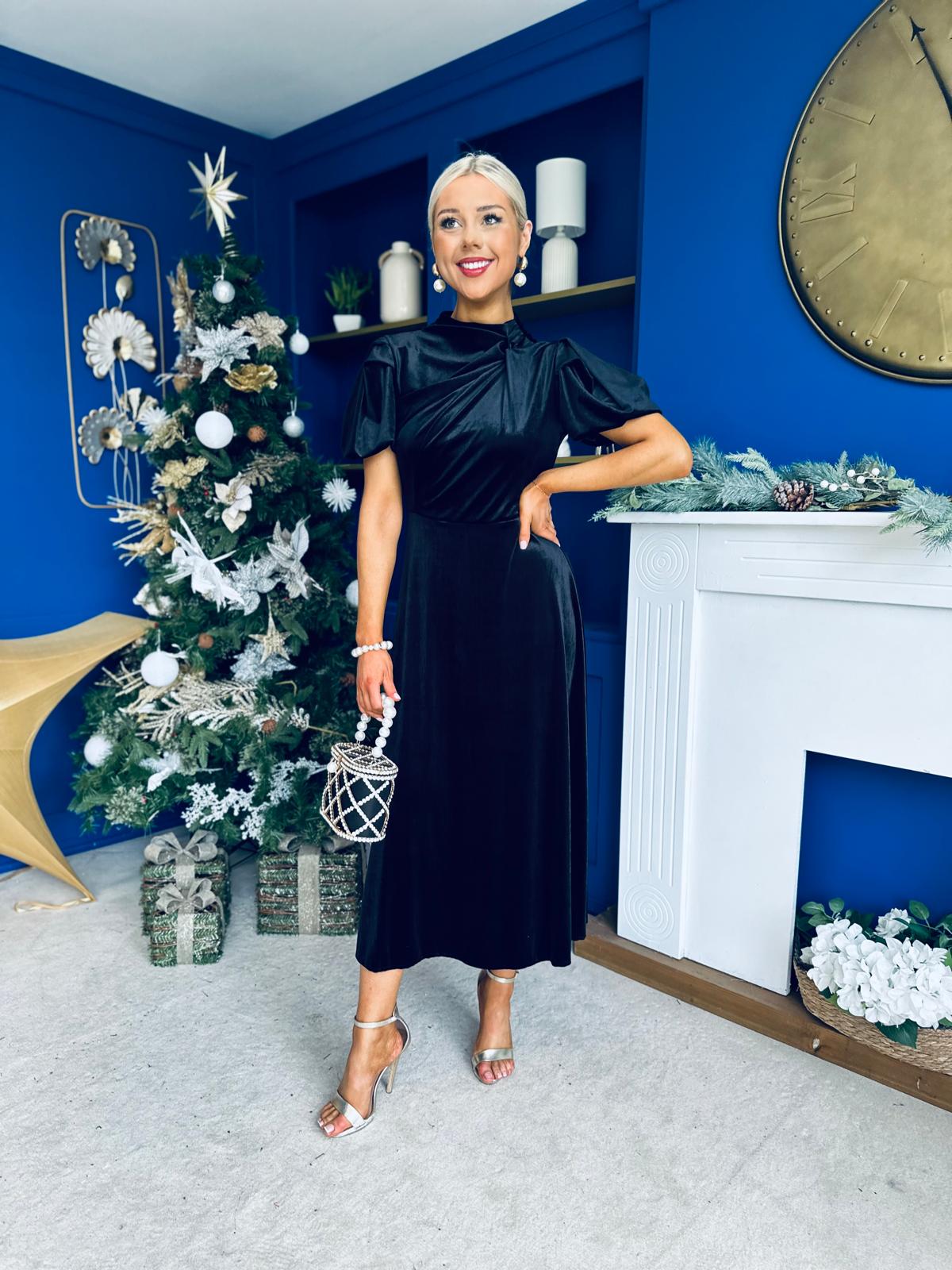 Stacey Velvet Occasion Midi Dress Black