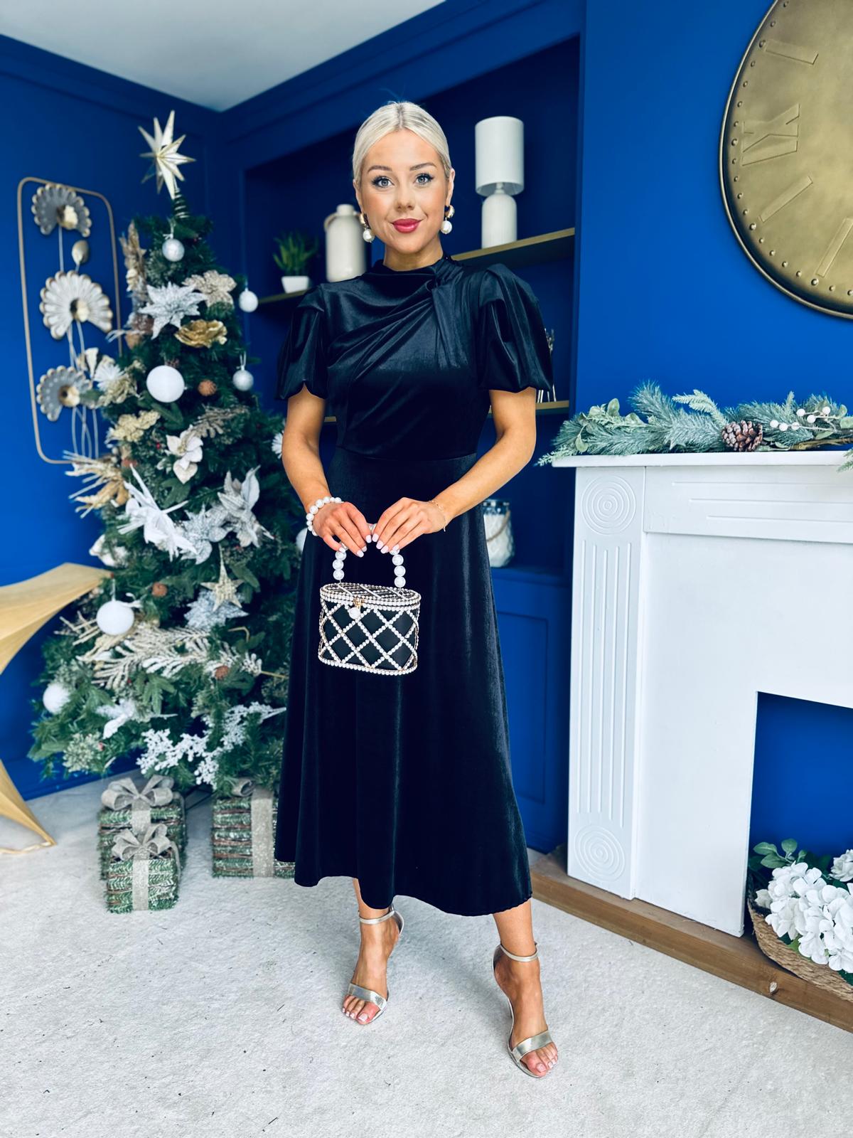 Stacey Velvet Occasion Midi Dress Black